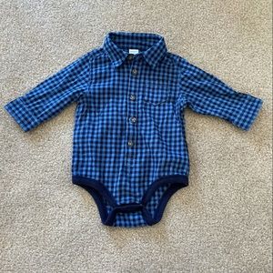 Old Navy Long Sleeve Button Up Plaid Bodysuit Dress Shirt 3-6 Months